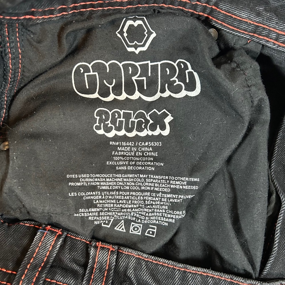 Empyre Skate Jeans Mens 38 Fits 39x28 Black Contrast Red Stitch Baggy Wide Leg - Picture 3 of 7